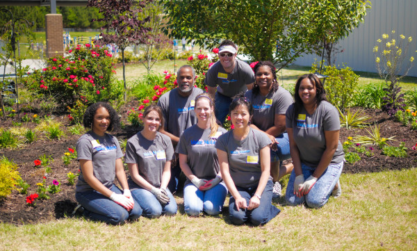 VoiceNation staff volunteers for Ivy Creek Beautification Project. Shown left to right - Davonna Bryant, Alisha Timoftica, Kenny Branch, Ashley Pardue, Josh Merriam, Joyce Wilmont, Kathy Levister and JaShauna Jenkins.                                                                                