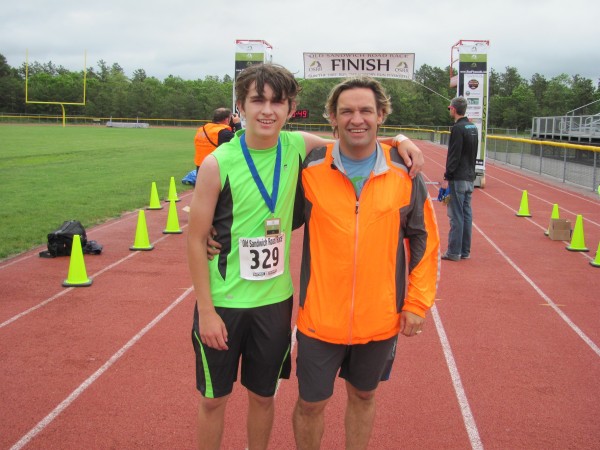 Collyn Brenner and Craig V. Brenner, son and father, work together to manage Plymouth area road races.