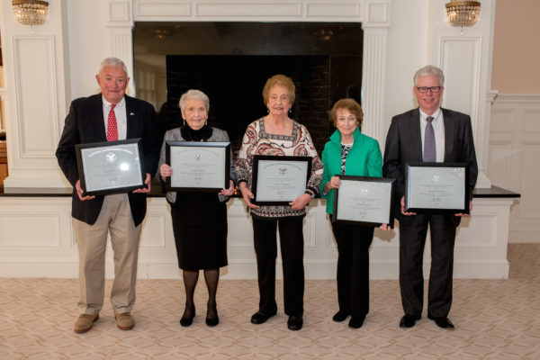 Presidential Volunteer Service Award (PVSA) Recipients (L to R): John Heinstadt, Evelyn Drake, Phyllis Martin, Doris Flecchia, and Joseph Mitchell